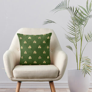 Elegant Green Gold Shamrock Throw Pillow