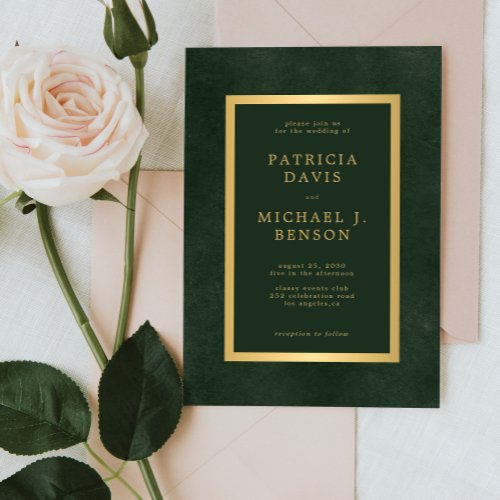 Elegant green gold simple typography wedding invitation