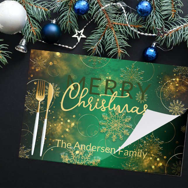 Elegant Green Gold Snowflake Christmas Placemat (Creator Uploaded)