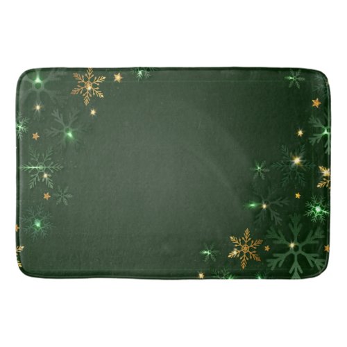 Elegant Green Gold Snowflakes Holiday  Bath Mat