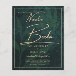 Elegant Green Gold Spanish BODA QR Code RSVP Flyer