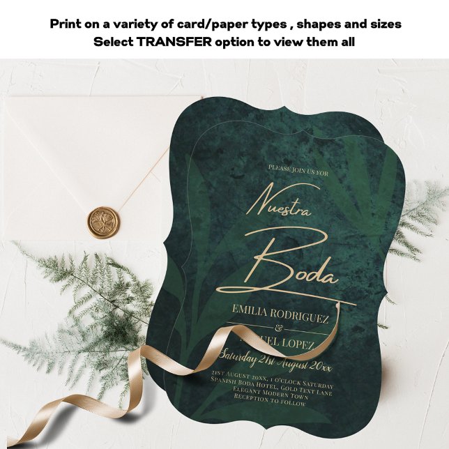Elegant Green Gold Spanish BODA QR Code RSVP Invitation (Creator Uploaded)