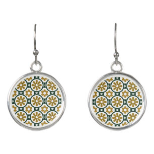 "Elegant Green & Gold Statement Earrings – Stylish