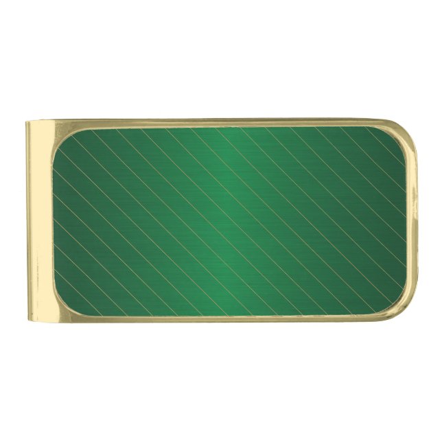 Elegant Green Gold Striped Gold Finish Money Clip (Front)