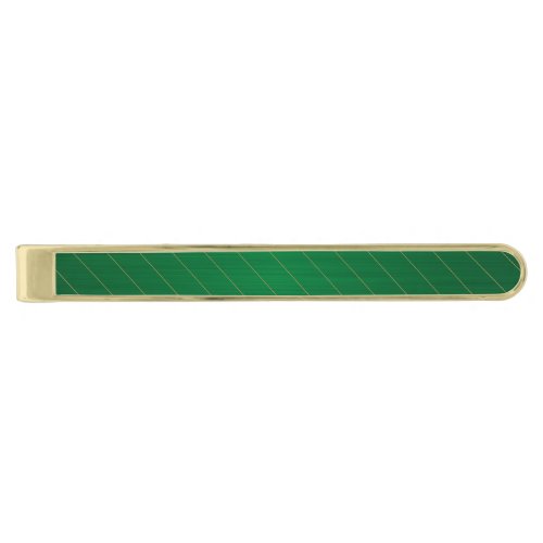 Elegant Green Gold Striped  Gold Finish Tie Bar