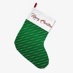 Elegant Green Gold Stripes Christmas Stocking