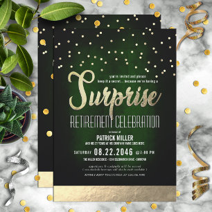 Elegant Green & Gold Surprise Retirement Party Invitation