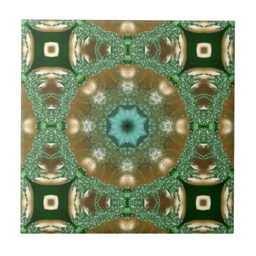 Elegant Green Gold Teal Graphic Pattern Ceramic Tile