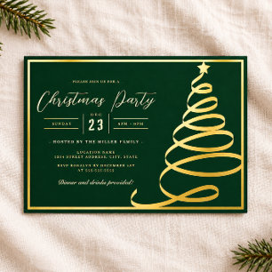 Elegant Green Gold Tree Christmas Party Foil Invitation