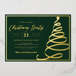 Elegant Green Gold Tree Christmas Party Foil Invitation