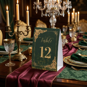 Elegant Green Gold Vintage Wedding Table Number Paper Table Tent