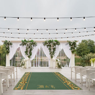 Elegant Green & Gold Wedding Aisle Runner Rug