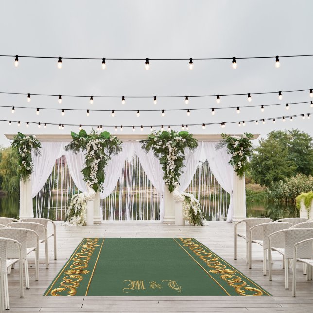 Elegant Green & Gold Wedding Aisle Runner Rug (Insitu (Wedding 1))