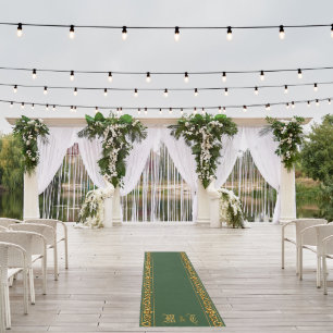 Elegant Green & Gold Wedding Aisle Runner Rug