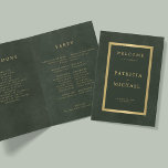 Elegant green gold wedding folded program<br><div class="desc">Modern simple minimalist typography dark emerald green and faux gold folded ceremony and party wedding program template on a vintage style antique distressed looking background.              Easy to personalize with your text on the front,  back and inside!</div>