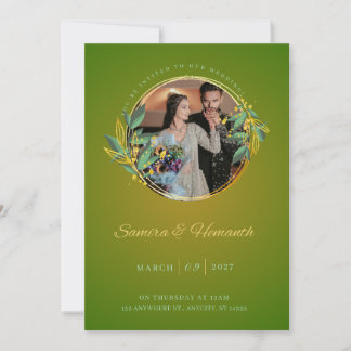 Elegant Green & Gold Wedding Invitation | Customiz