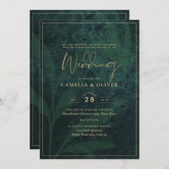 Elegant Green Gold Wedding Invite QR Code RSVP