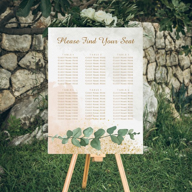 Elegant Green & Gold Wedding Seating Chart Foam Board (Elegant Green & Gold Photo Wedding Seating Chart (6 Tables))