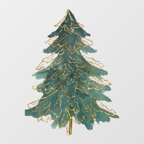 Elegant Green Golden Christmas Tree Window Cling