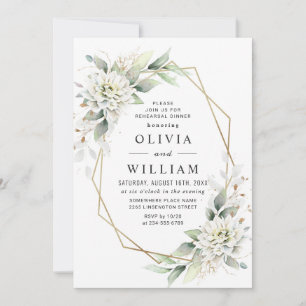 Elegant Green Golden Greenery REHEARSAL DINNER Invitation