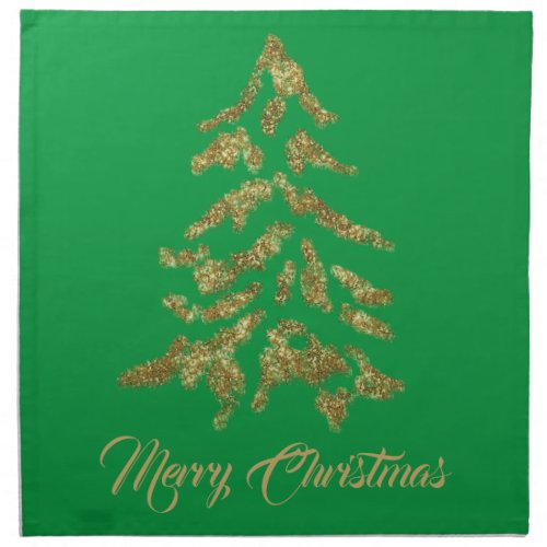 Elegant Green Golden Tree Merry Christmas Cloth Napkin