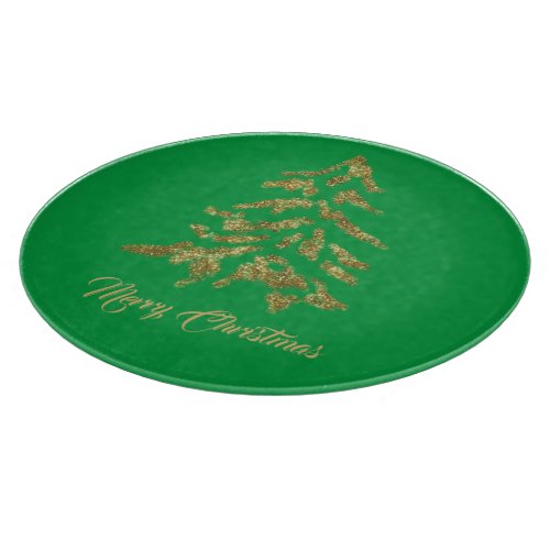 Elegant Green Golden Tree Merry Christmas  Cutting Board