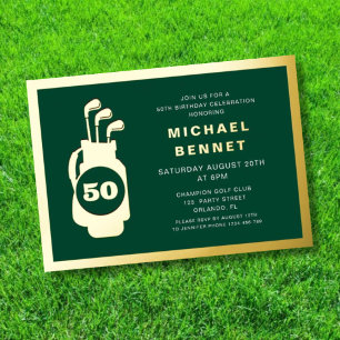 Elegant Green Golf 50th Birthday Gold Foil Invitation