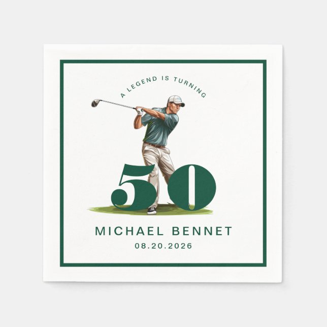 Elegant Green Golf 50th Birthday Napkins (Front)