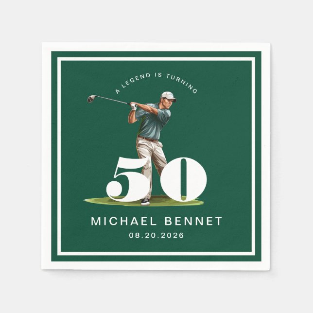 Elegant Green Golf 50th Birthday Napkins (Front)