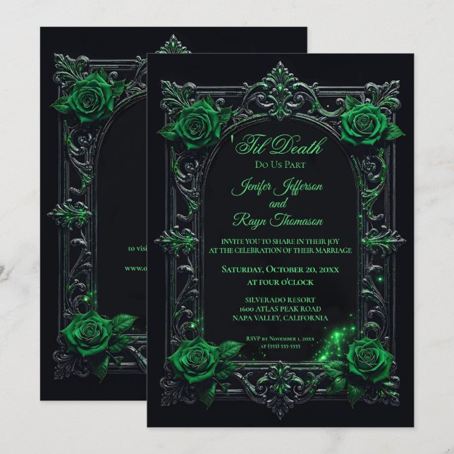 Elegant Green Gothic wedding invitation (Front/Back)