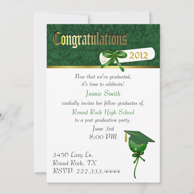 Elegant Green Graduation Party Invitation | Zazzle