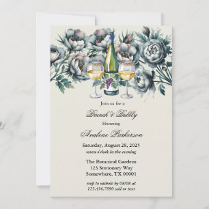 Elegant Green & Gray Bouquet Brunch and Bubbly Invitation