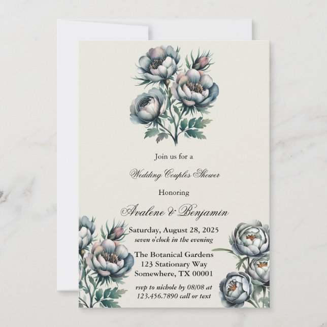 Elegant Green Gray Bouquet Wedding Couples Shower  Invitation (Front)