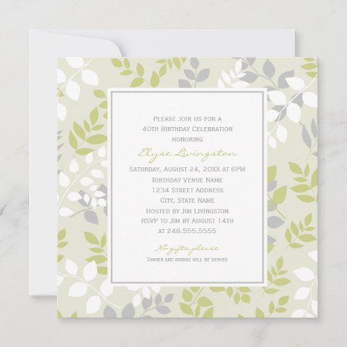 Birthday Party Invitation | Spring Leaves Border