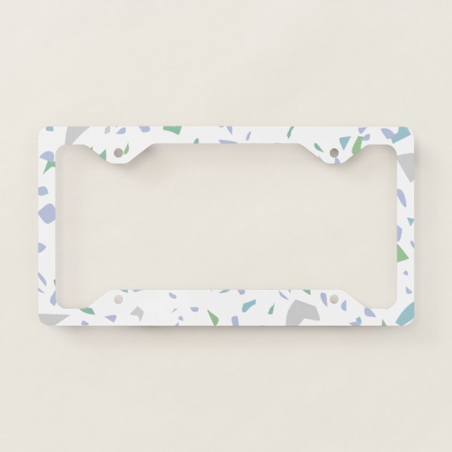 Elegant Green & Gray Terrazzo Mosaic Stone Pattern License Plate Frame (Front)