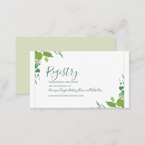 Elegant Green Greenery Script Calligraphy Registry Enclosure Card