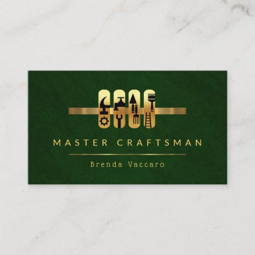 Elegant Green Grunge Gold Tools Tab Business Card