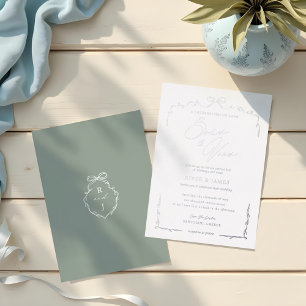 Elegant Green Hand Drawn Bow & Ribbon Wedding Foil Invitation