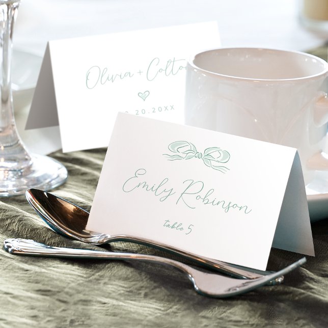 Elegant Green Hand Drawn Bow Wedding Foldable Table Number (Elegant Green Hand Drawn Bow Wedding Foldable Table Number)