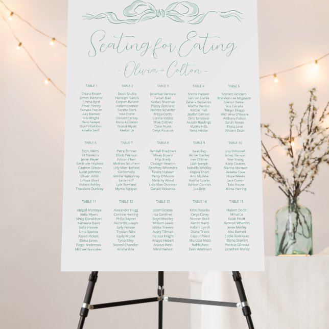 Elegant Green Hand Drawn Bow Wedding Seating Chart Foam Board (In Situ (Stand))