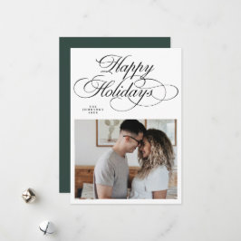 Elegant Green Happy Holidays Photo Christmas  Holiday Card