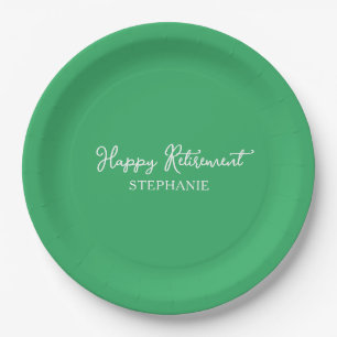Elegant Green Happy Retirement Paper Plates