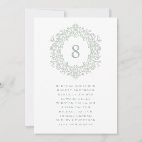 Elegant Green Heirloom Crest Wedding Seating Card
