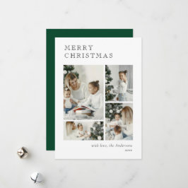 Elegant Green Holiday Photo Collage Christmas Card