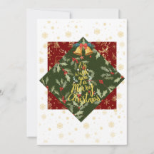 Elegant green holly and gold merry Christmas card