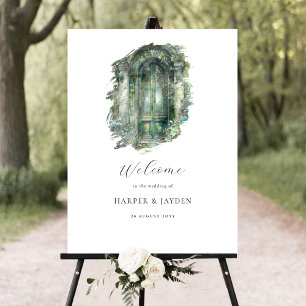 Elegant Green Hues Watercolor Wedding Welcome Sign