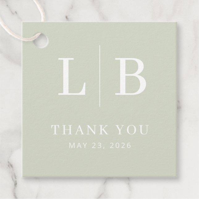 Elegant Green Initials Favor Tags (Front)