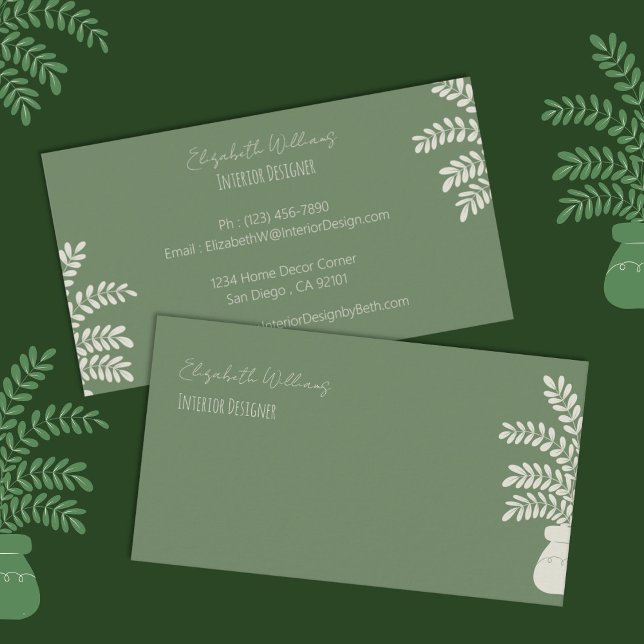 Elegant Green Interior Designer Business Cards (Elegant green interior designer double-sided business cards . )