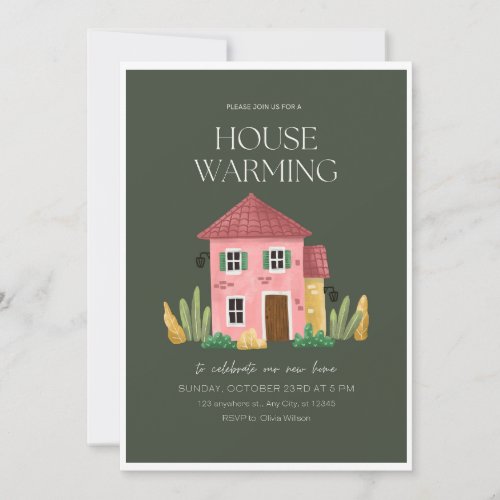 Elegant Green Invitation Card Housewarming Card