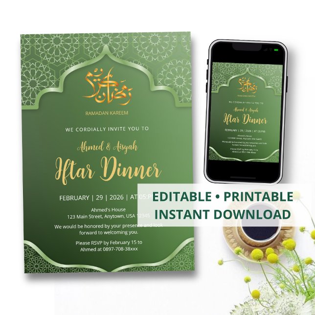 Elegant Green Islamic Geometric Pattern Iftar Invitation (Creator Uploaded)